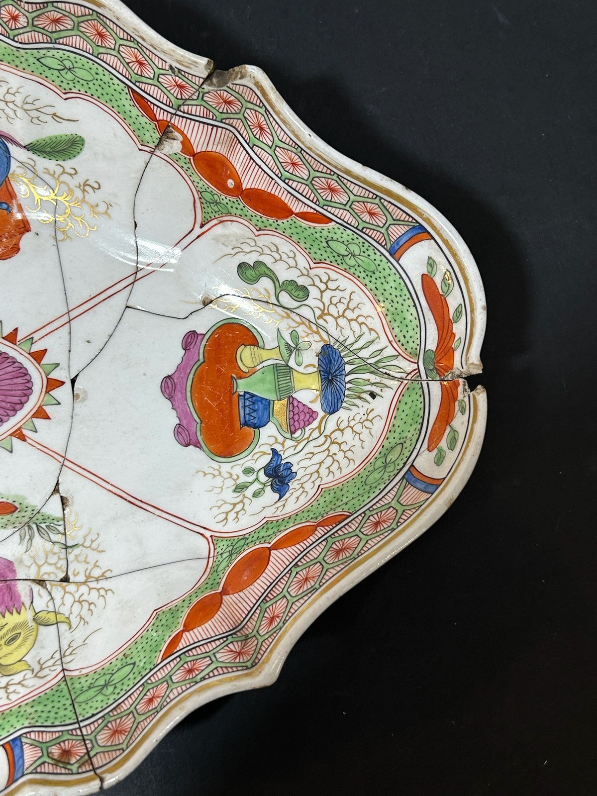 Antique Dragons in Compartments Pattern Lozenge Dish Chinoiserie Regency 30cm AF3