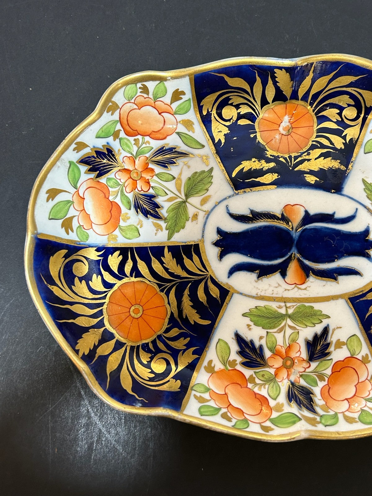 Antique English Porcelain Imari Oval Dish Old Japan Pattern Cobalt Gilt 26cm2
