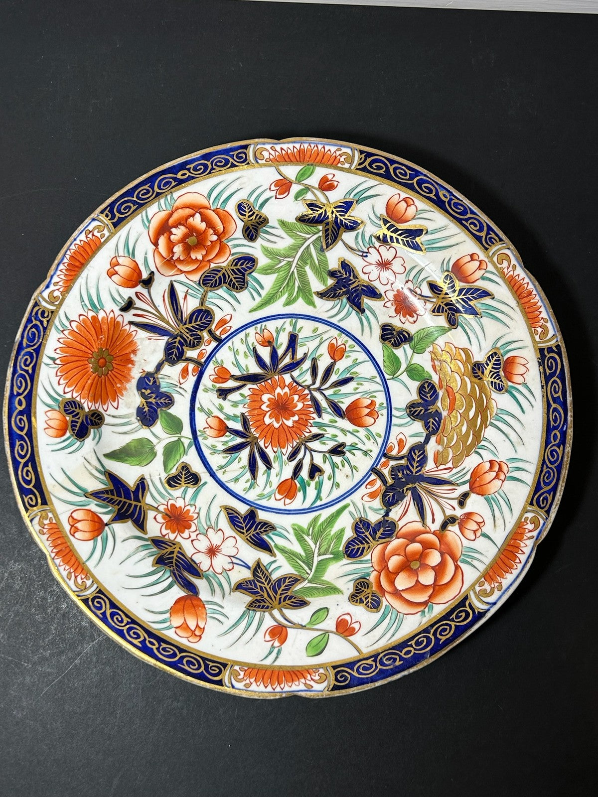 Antique English Imari Japan Pattern Plate Cobalt Iron Red Gilt 24cm A/F0