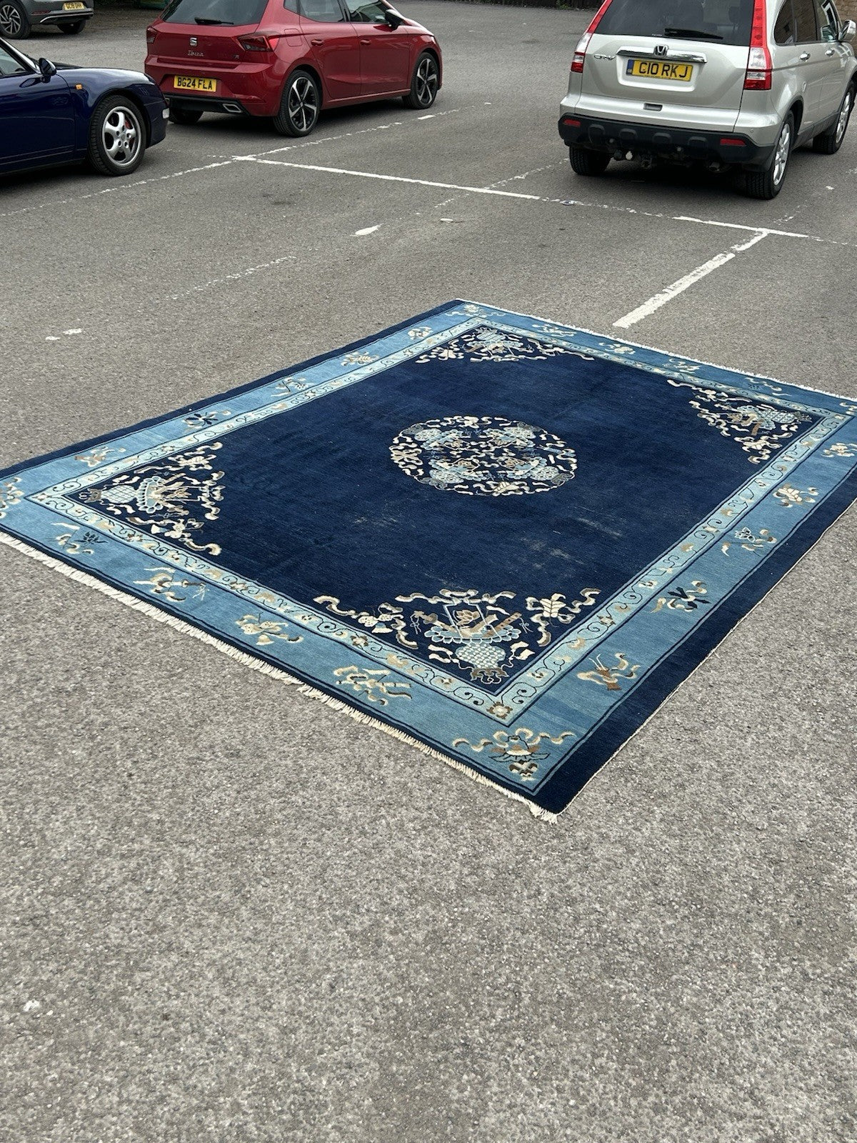 Antique Chinese Peking Carpet c.1920s Blue Ground Hand Knotted Wool Large Rug2
