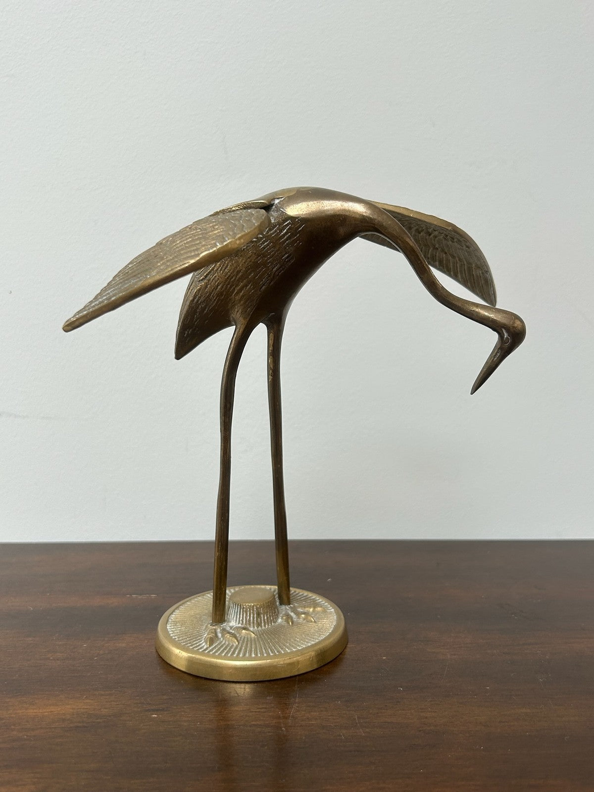 Brass Crane Heron Bird Figure Sculptural Mid Century 19cm0