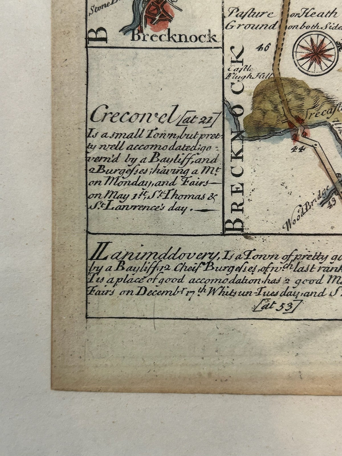 Owen Bowen Britannia Depicta Road Map Brecknock Llanbedr Wales c1720 Framed3