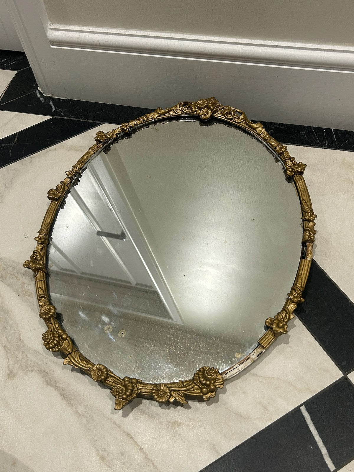 Antique Victorian Gilt Gesso Mirror Foxed Glass for Restoration 50x40cm0