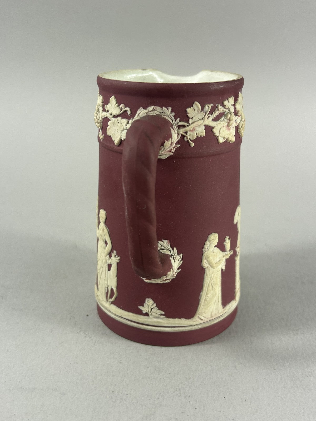 Antique Crimson Wedgwood Jasperware Classical Relief Jug 14cm