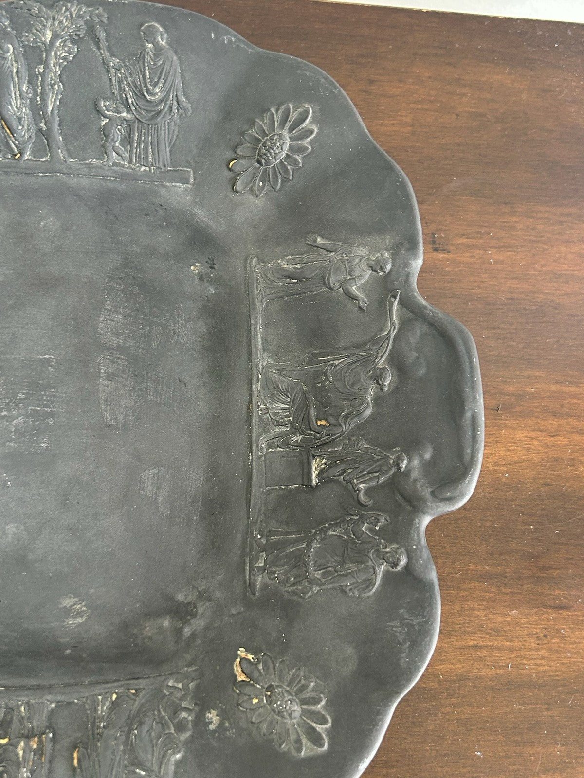 Wedgwood Black Basalt Shaped Dish Impressed WEDGWOOD 19th C 22x253