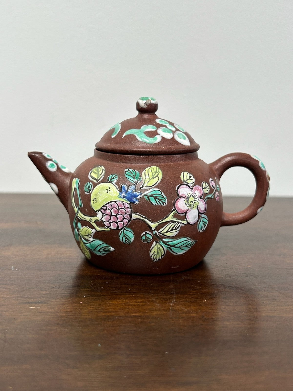 Chinese Yixing Zisha Teapot Enamelled Prunus Blossom Seal Mark Antique1