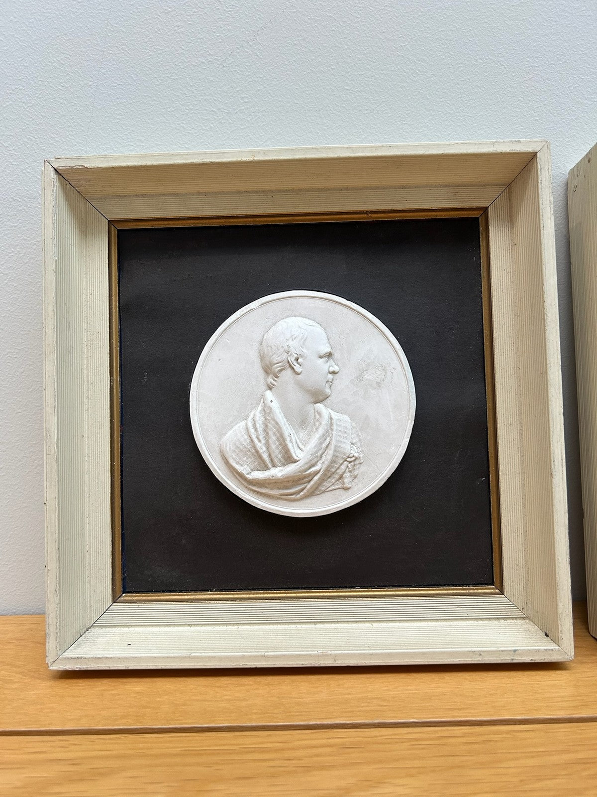 Pair Antique Plaster Relief Portrait Medallions Walter Scott & Lord Byron Framed1