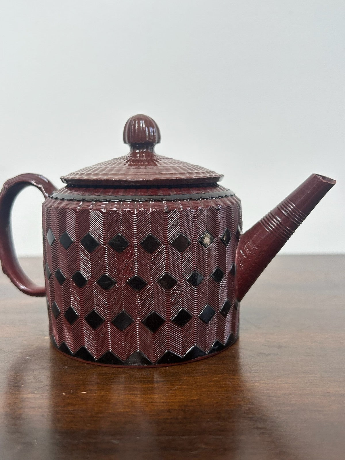 Antique Red Stoneware Teapot Engine Turned Rosso Antico Georgian Regency3