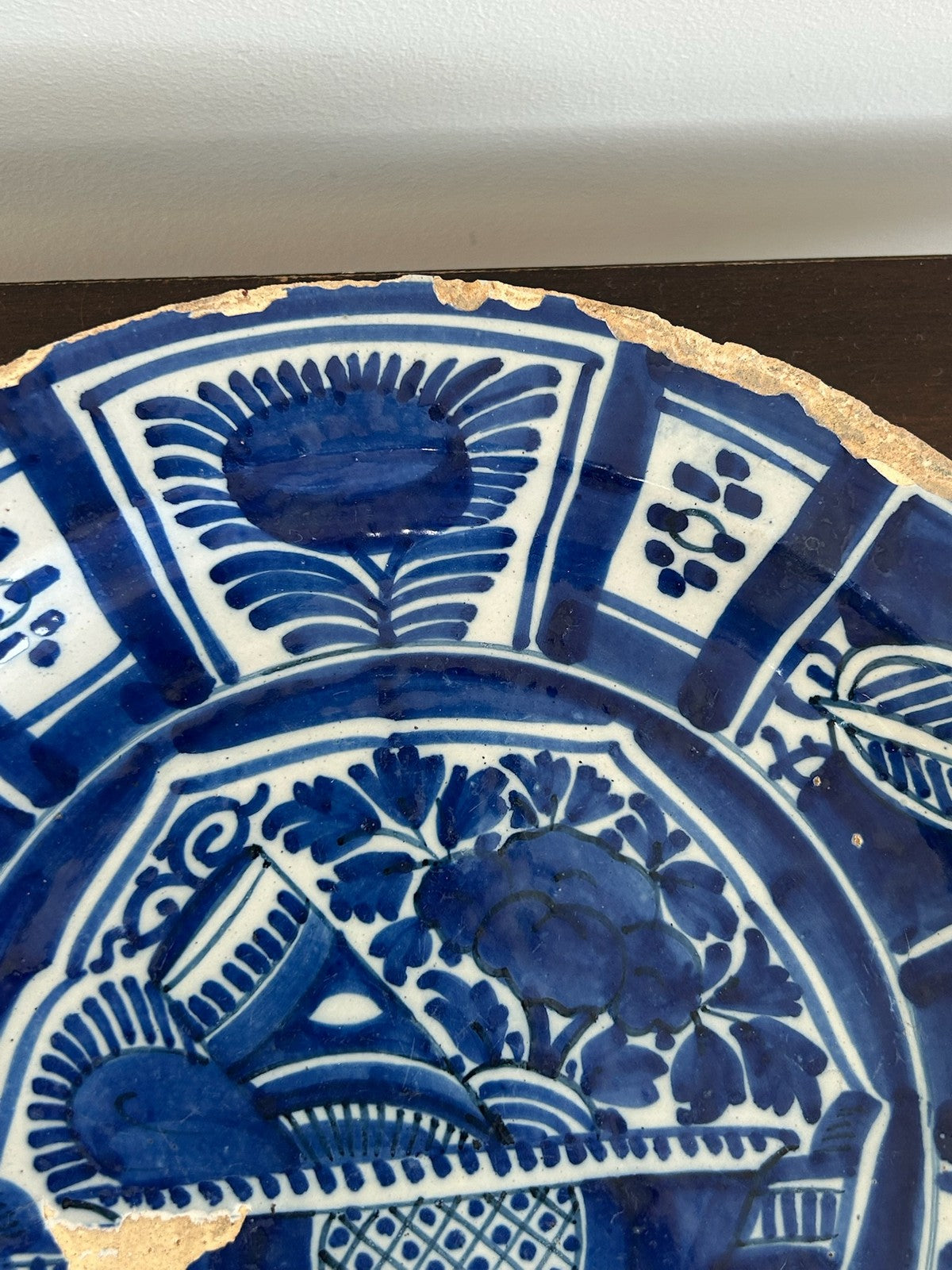 Antique 18th Century Delft Blue & White Charger Floral 26cm3