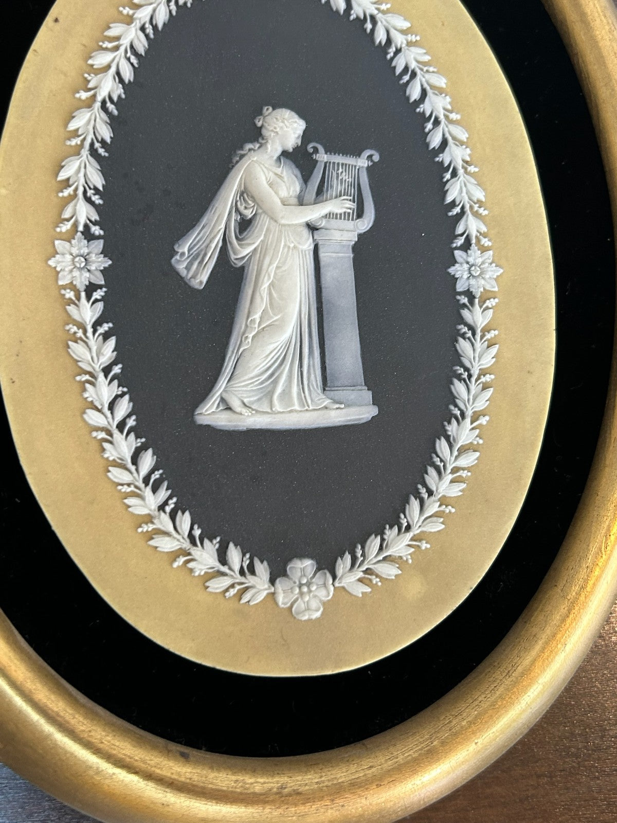 Wedgwood Tricolour Jasperware Framed Oval Plaque Classical Maiden 23x184