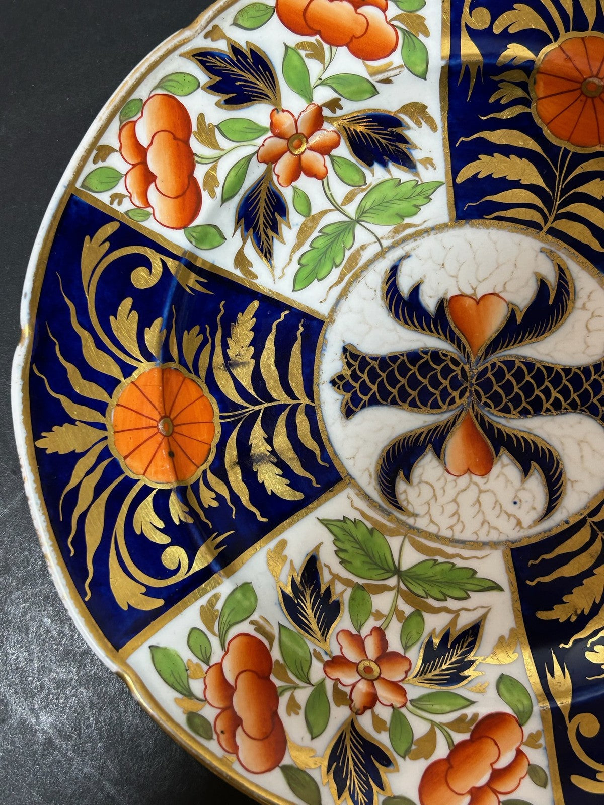 Antique English Porcelain Imari Plate Old Japan Pattern Cobalt Gilt 20cm1