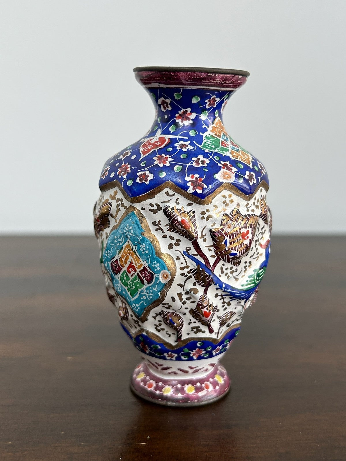 Persian Islamic Qajar Style Enamelled Baluster Vases Floral2