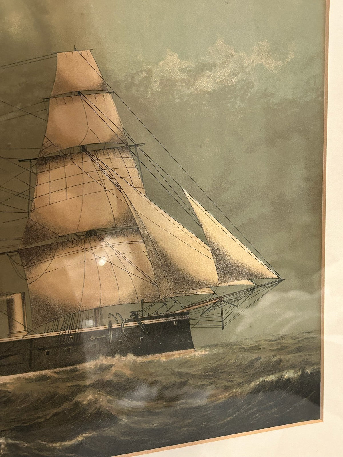 Antique Print Royal Navy Steam Frigate HMS 12 Guns F Johnson Portsea Framed4