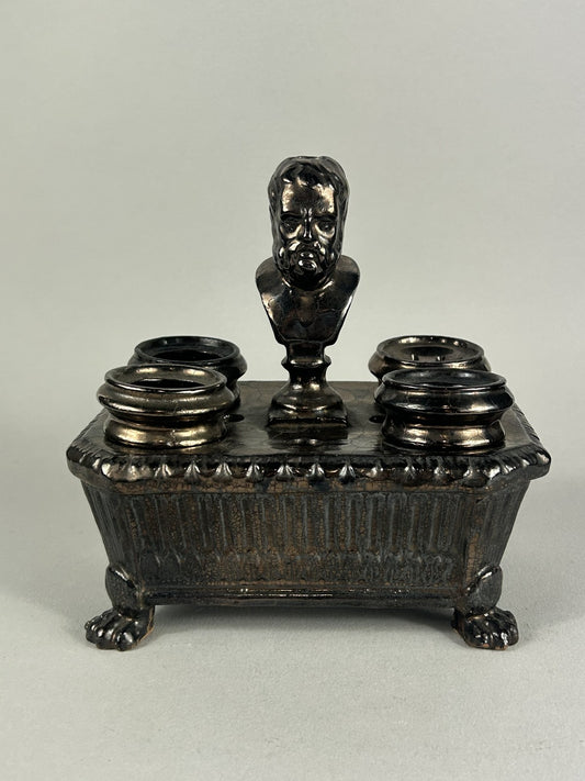 Early Staffordshire Silver Lustre Philosopher Inkstand with Four Pots