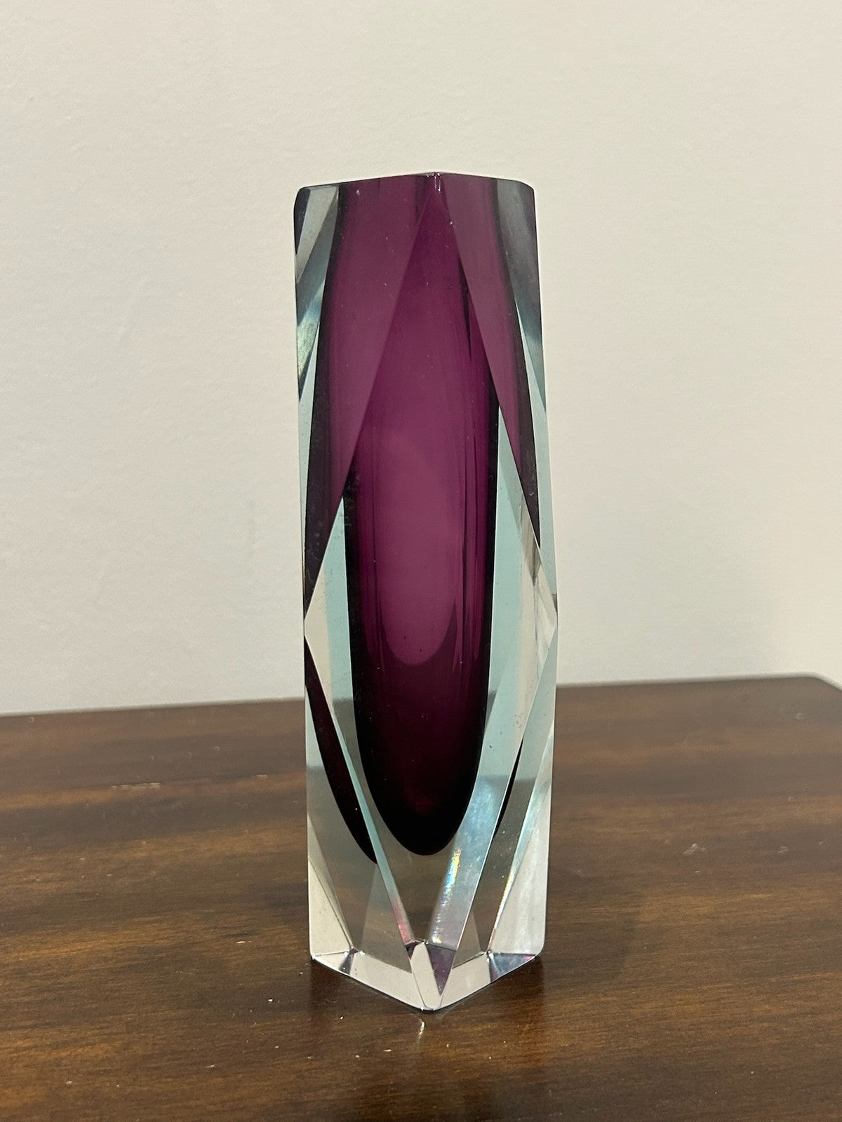 Murano Sommerso Faceted Glass Vase Amethyst Purple Mid Century2