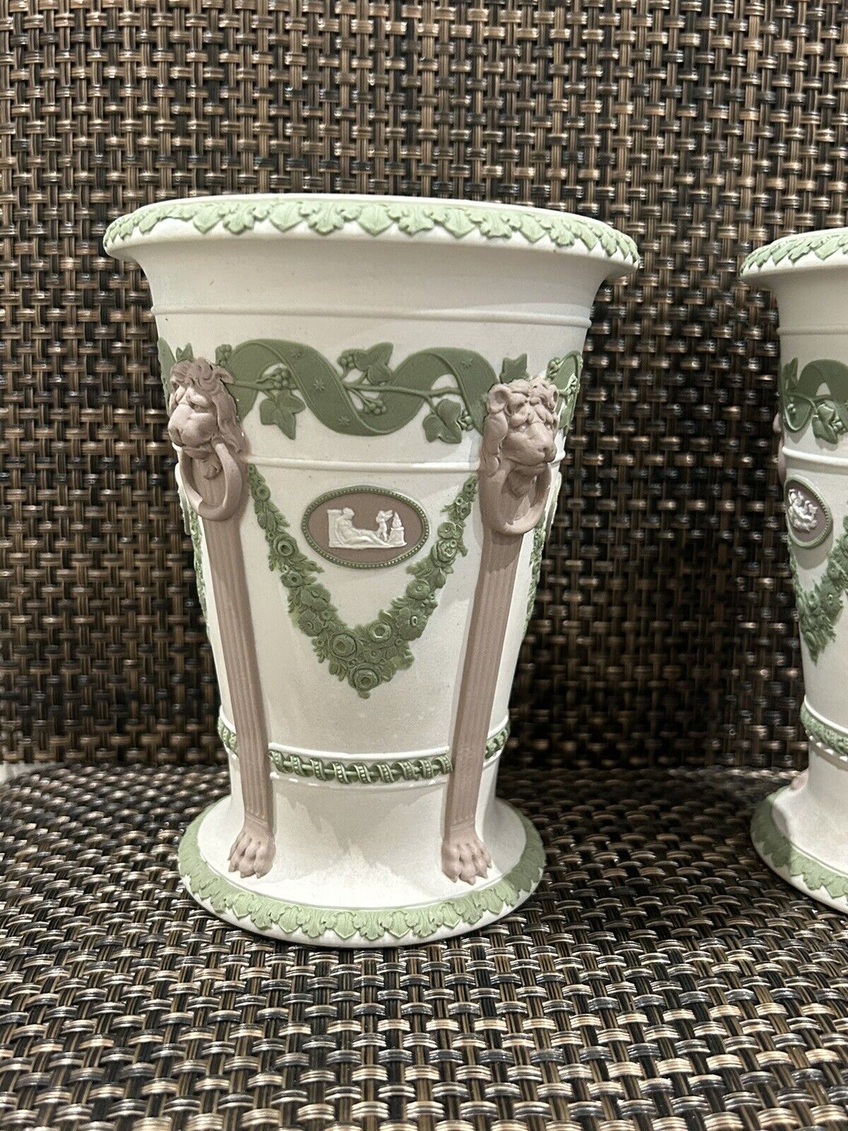 Wedgwood Jasperware 3 Colour tricolor vase pair 19th Century