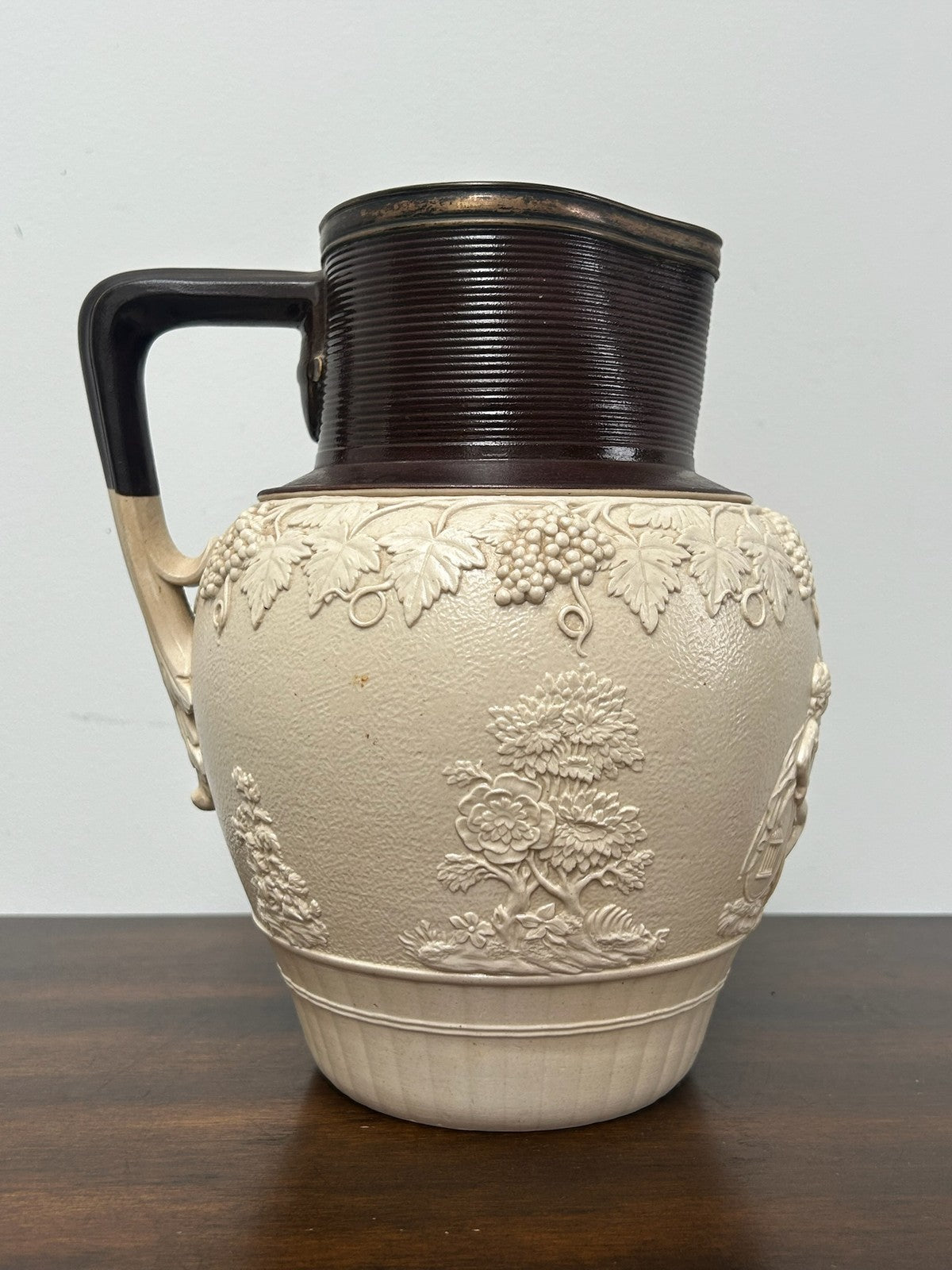 Large Turner Stoneware Jug 23cm Bacchanalian Classical Relief Georgian c18001