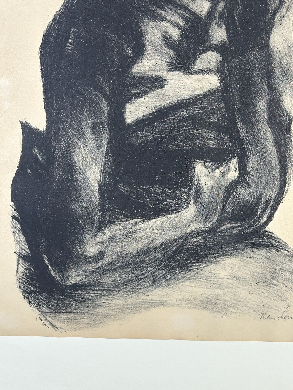 Nan Lurie Pencil Signed Lithograph Seated Figure Study 1930s WPA Artist Framed3