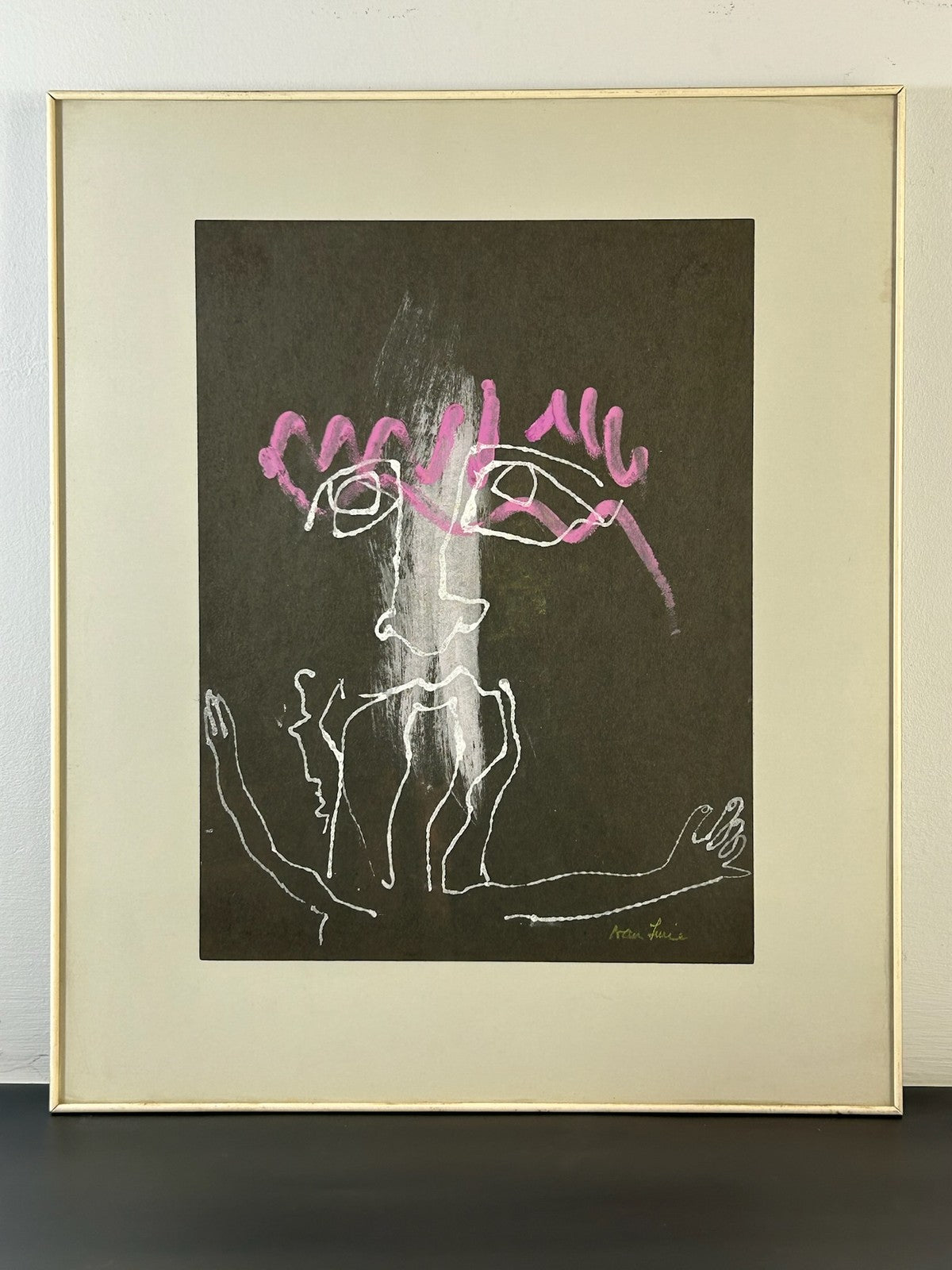 Nan Lurie Original Signed Mixed Media Figure Black Paper Pink White WPA Artist7