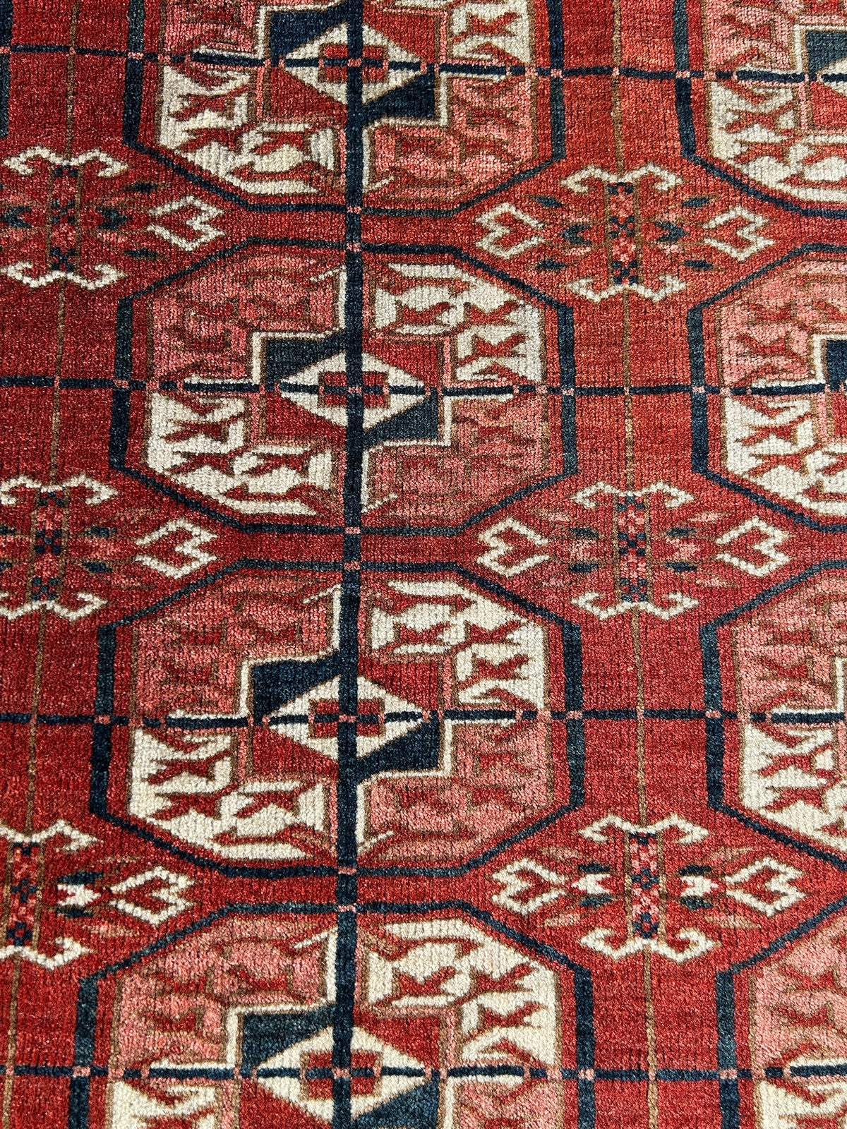 Antique Tekke Turkmen Rug Hand Knotted Wool Bokhara Gul Early 20thC 110x130cm8