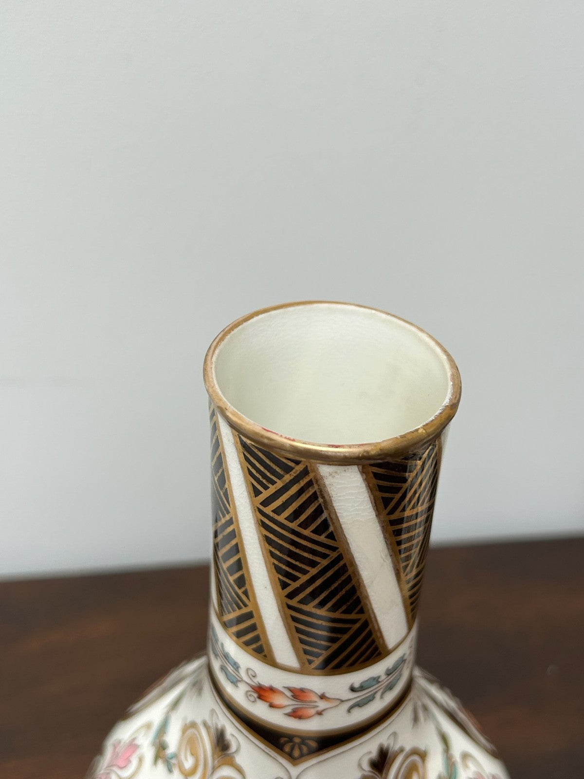 Pair Imari Bone China Bottle Vases c.1885 (one restored) Ex Rinaldo4