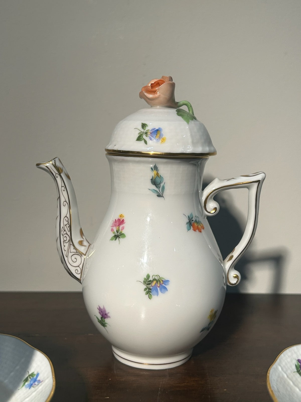 Herend Kimberly Pattern Coffee Pot Cup and Saucer Set 3 Hungarian Porcelain5