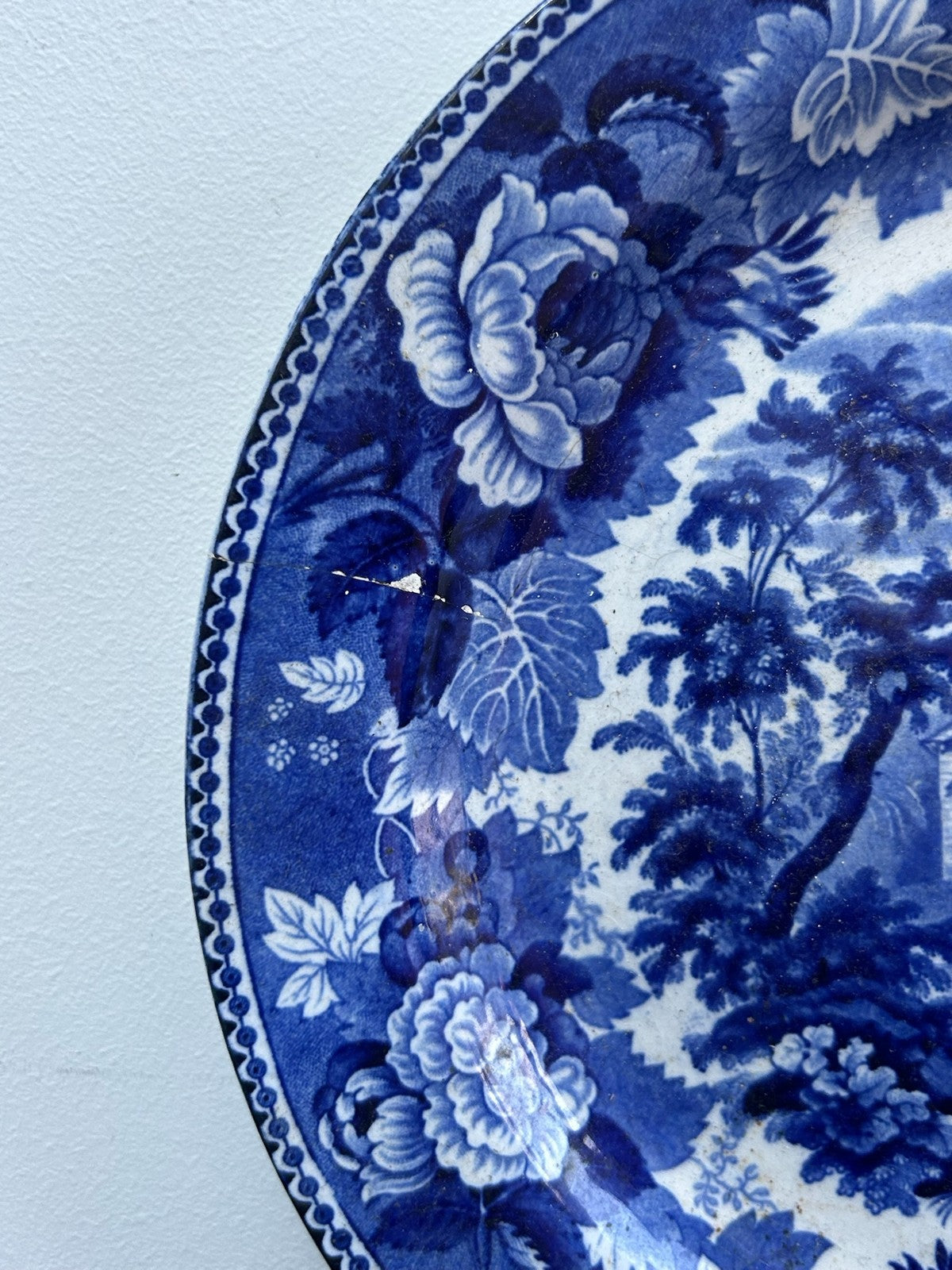Antique Staffordshire Dark Blue Transferware Plate c1820 Castle Ruins Floral5