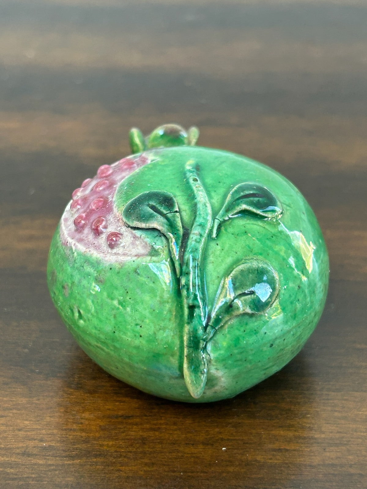 Green Glazed Pottery Pomegranate Lidded Box2