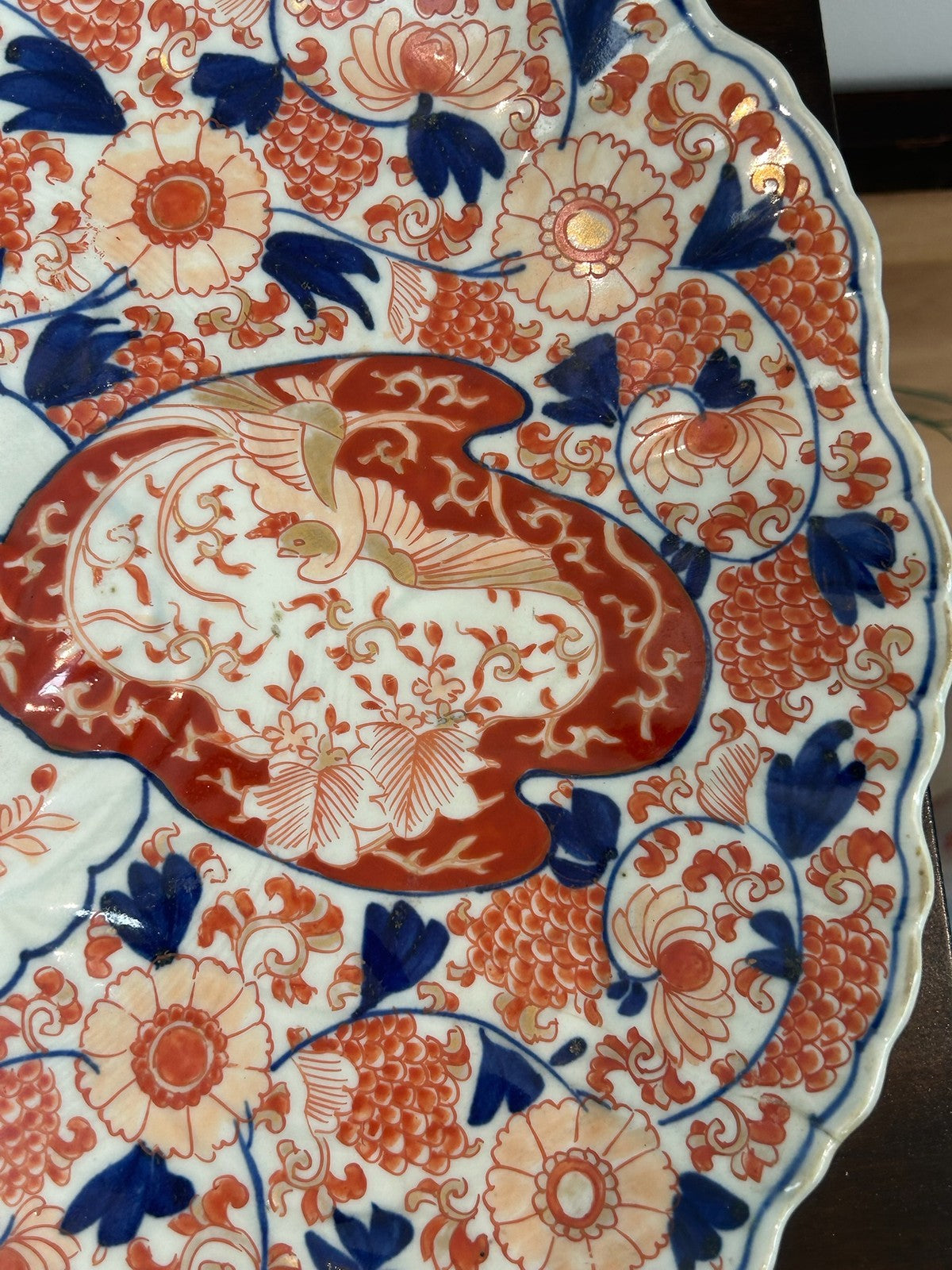 Antique Japanese Imari Charger Scalloped Floral A/F Repaired3