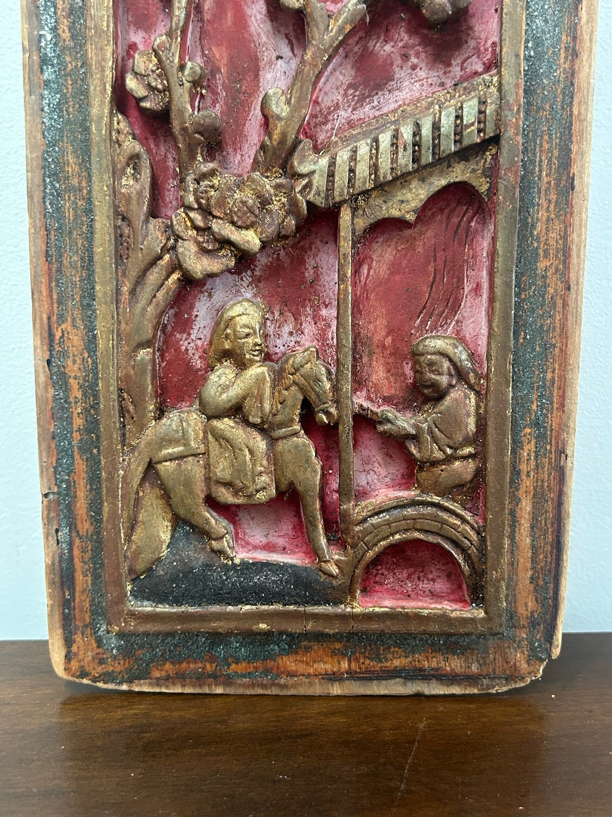 Chinese Carved Gilt Red Lacquer Figural Panel Antique Qing 19thC2
