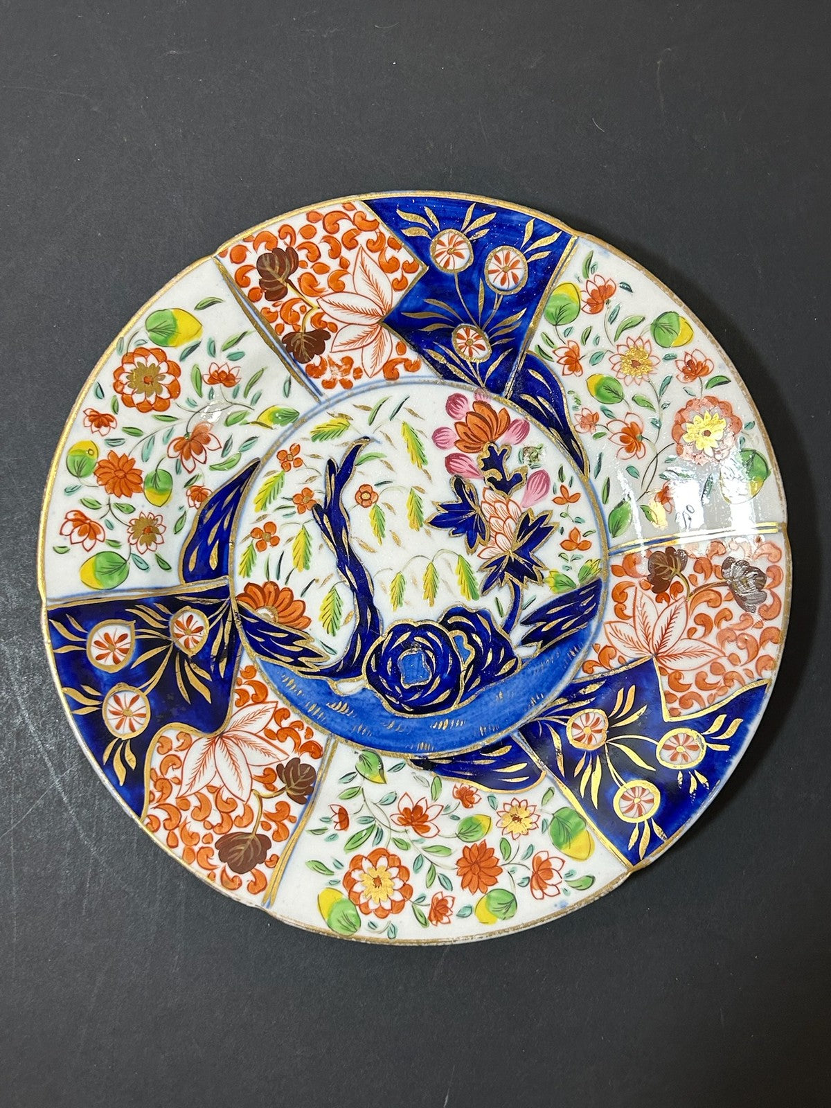 Antique Money Tree Pattern Imari Stone China Plate Blue Seal Mark 21cm0