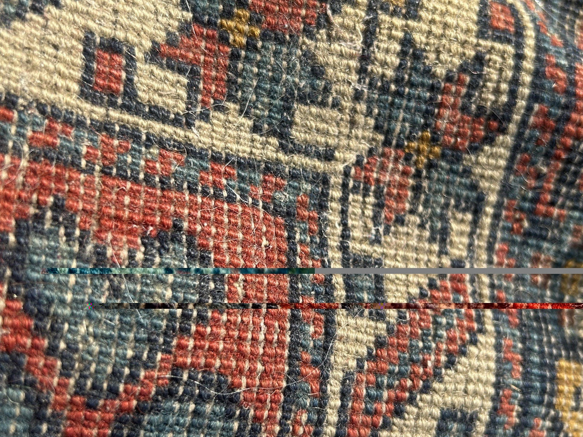 Antique Caucasian Kuba Rug c1900 Blue Lattice Chichi Hand Knotted Wool 127x155cm17