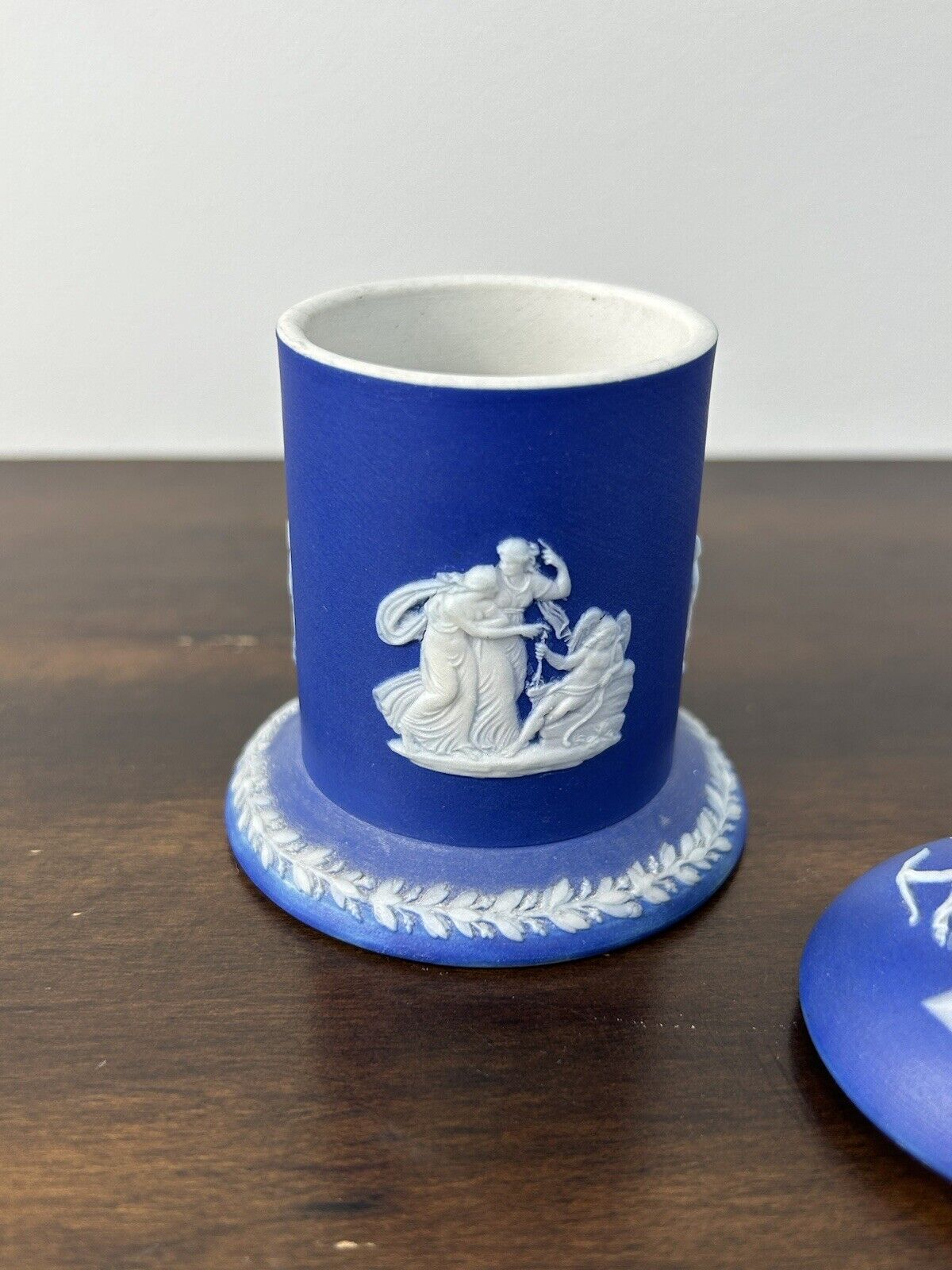 Wedgwood Blue Jasperware Match Box Lidded Container Blue