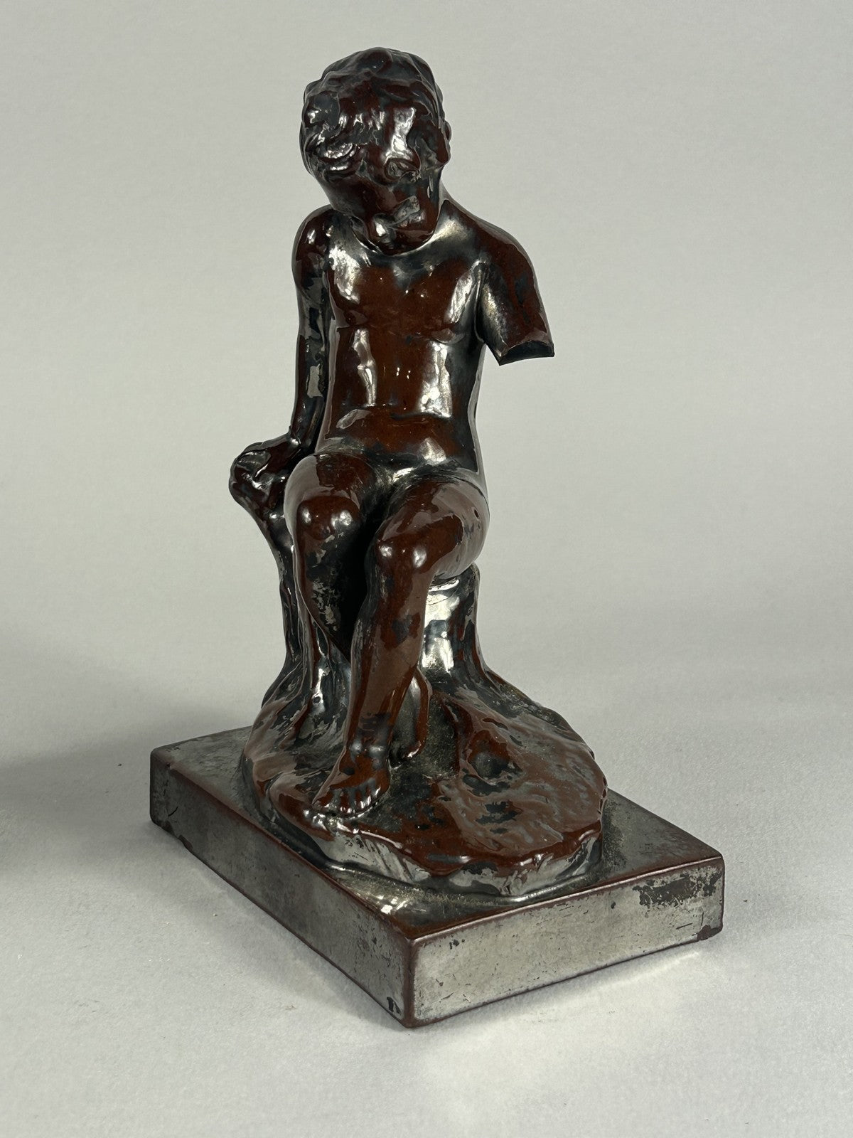 Early Staffordshire Silver Lustre Putti Figurine Pair, 18cm, Restored