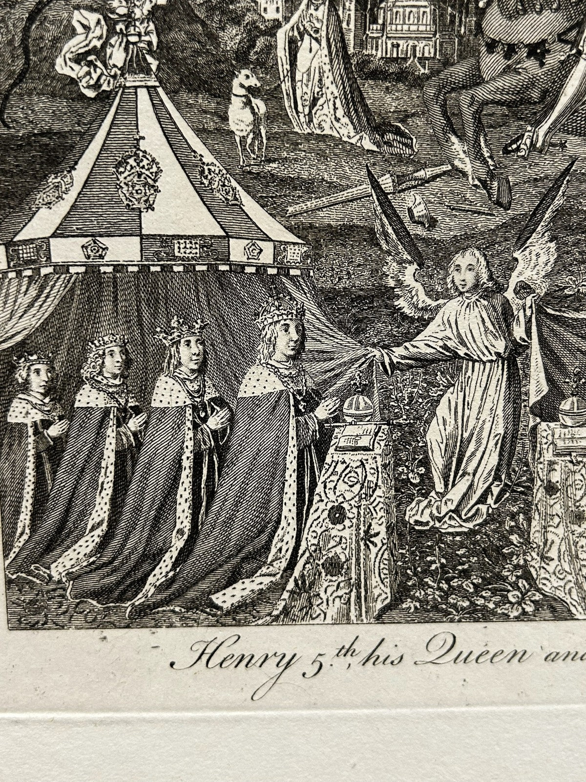 Antique 18th Century Engraving Henry V His Queen & Family by Charles Grignion3
