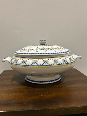 Viana do Castelo Portugal Hand Painted Lidded Tureen Signed Ribeiro Blue Yellow