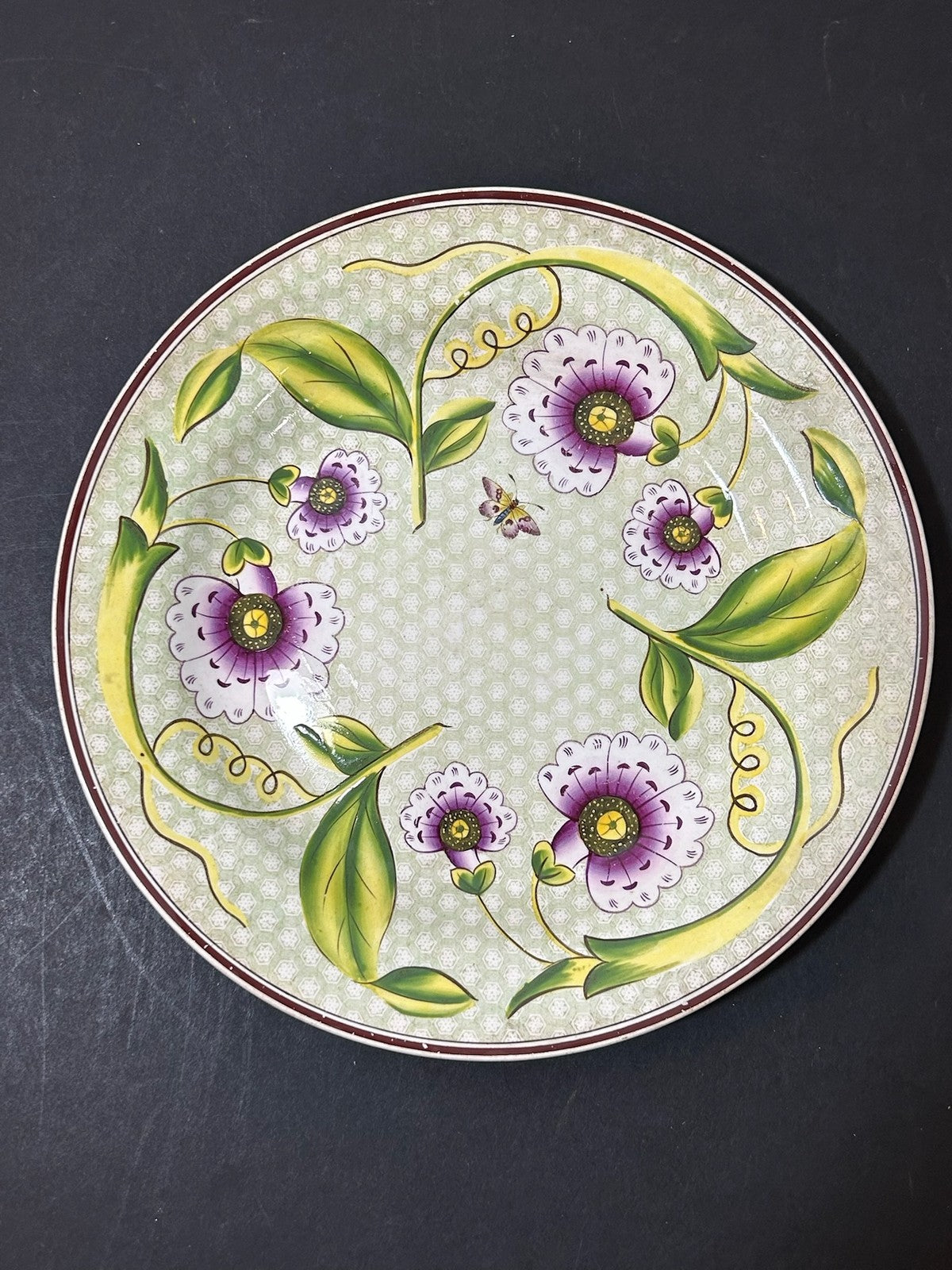 Antique Wedgwood Pearlware Yellow Ground Passion Flower Plate Impressed 21cm0