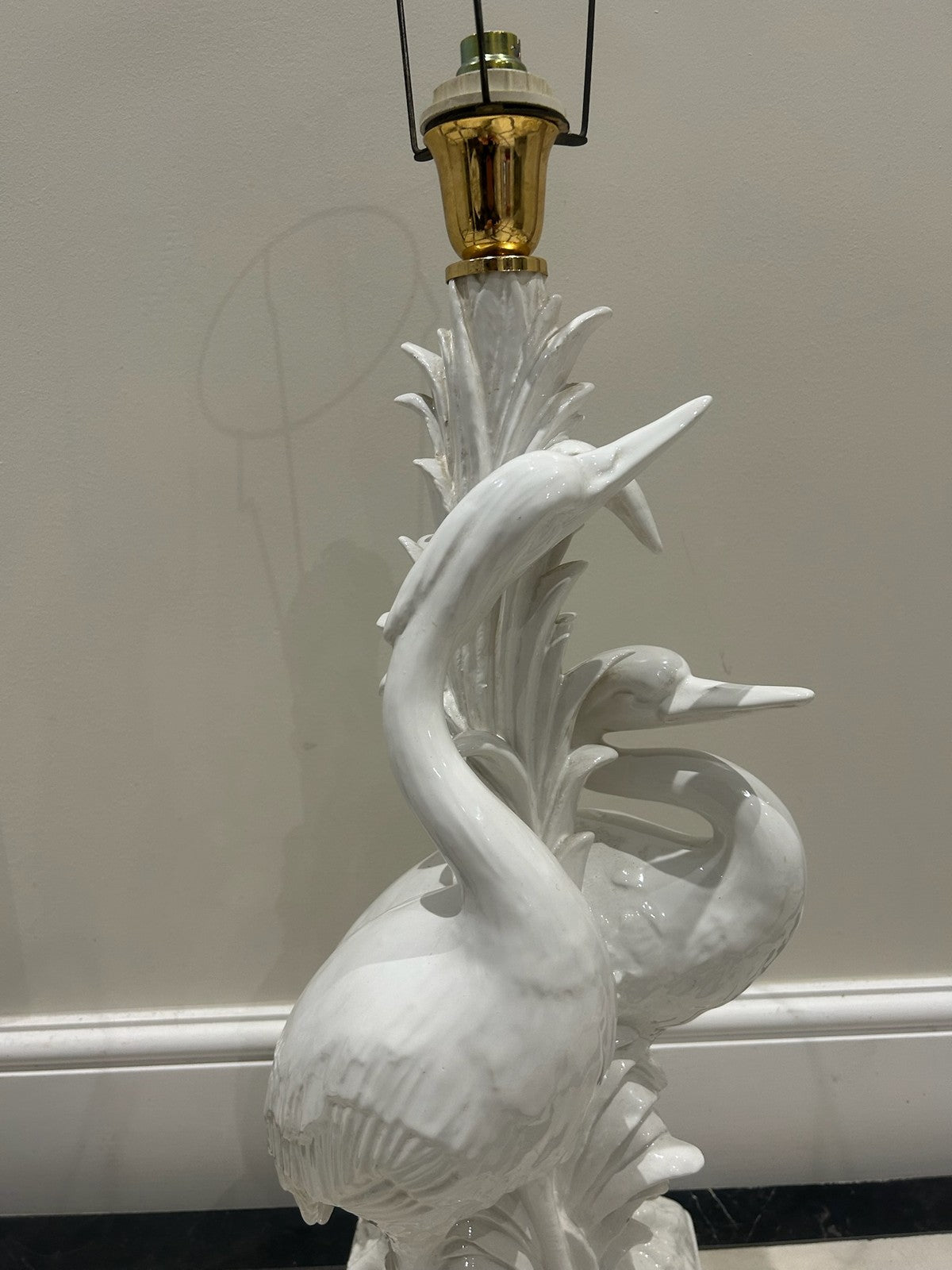Vintage Italian Chinoiserie White Heron Bird Table Lamp Hollywood Regency 81cm1