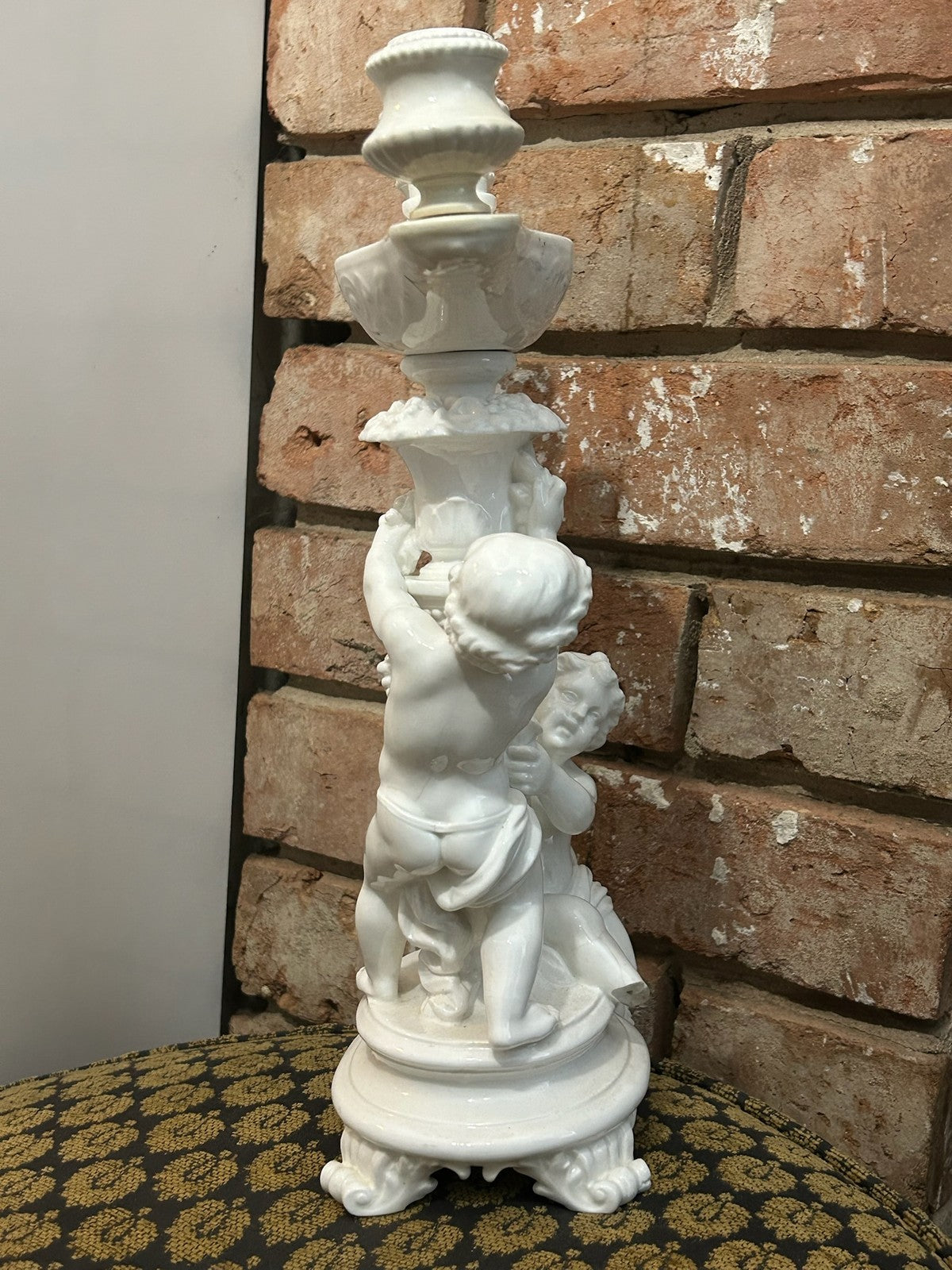 Antique Minton Parian Porcelain Three Branch Candelabrum Putti Cherubs Impressed7