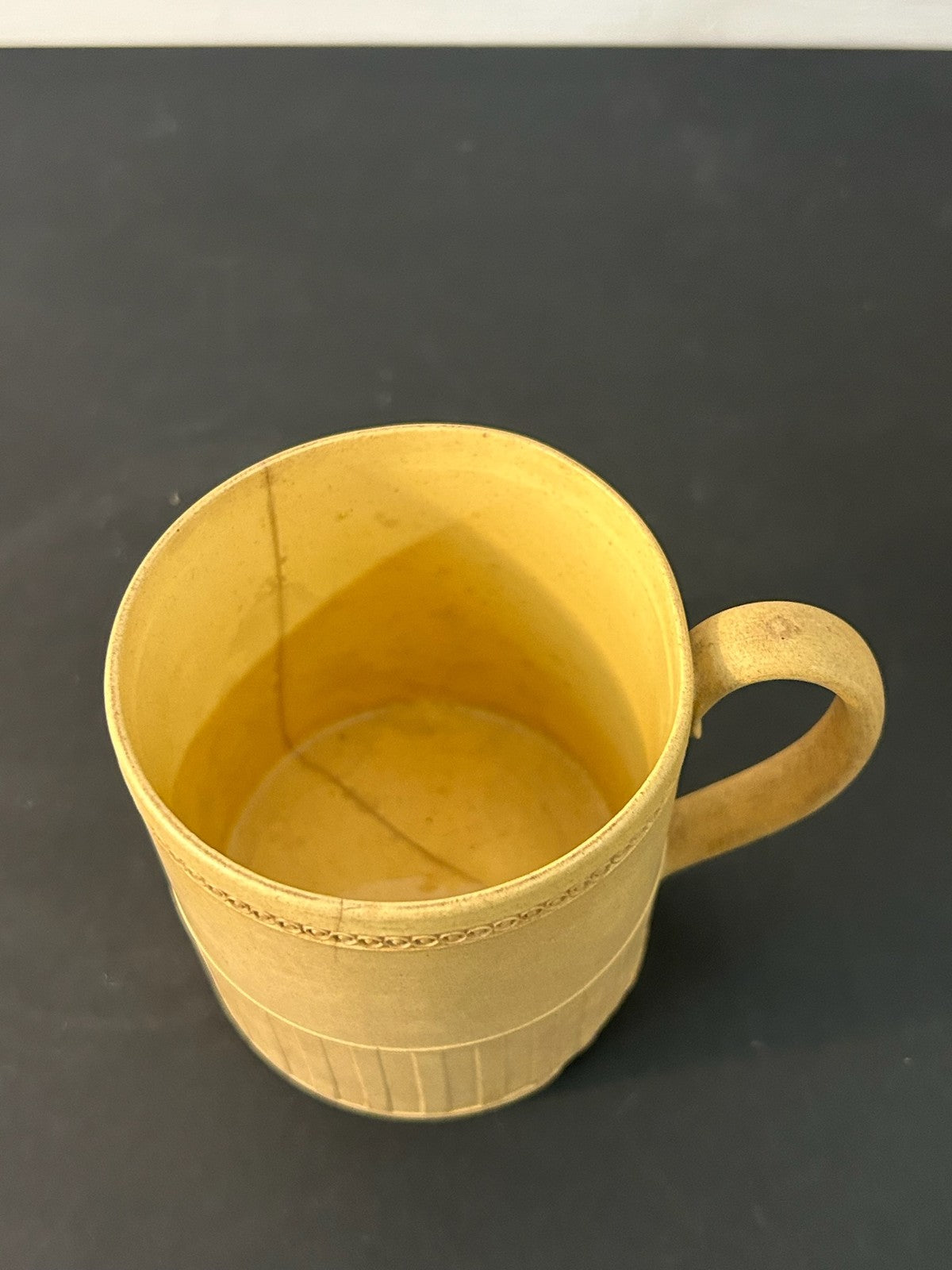 Antique English Caneware Cup c1800 1820 Engine Turned Basketweave 8cm A/F3
