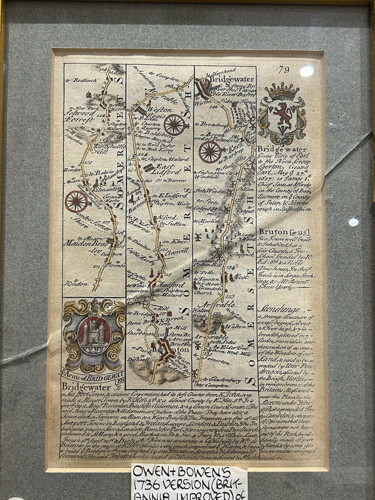 Antique Owen Bowen Britannia Depicta Road Map Somerset Bridgwater Framed1