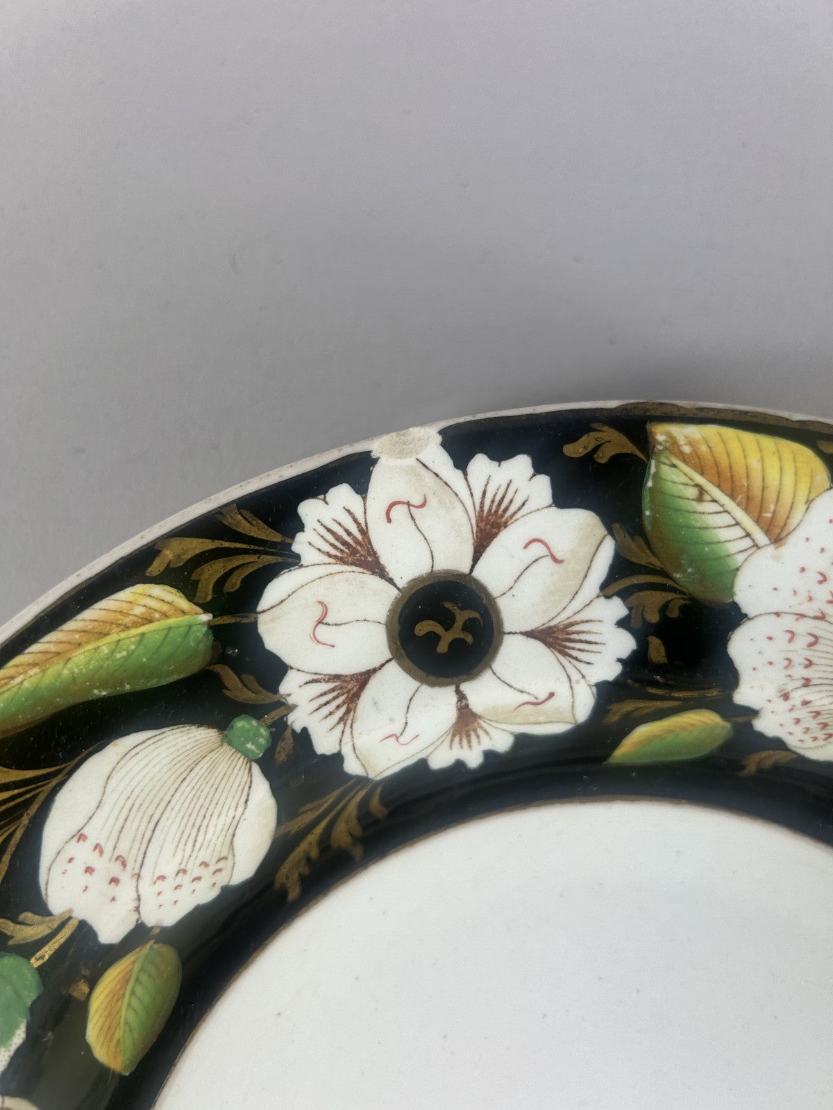 Rare Ashworth Ironstone Black Ground Floral Dinner Plate 26cm