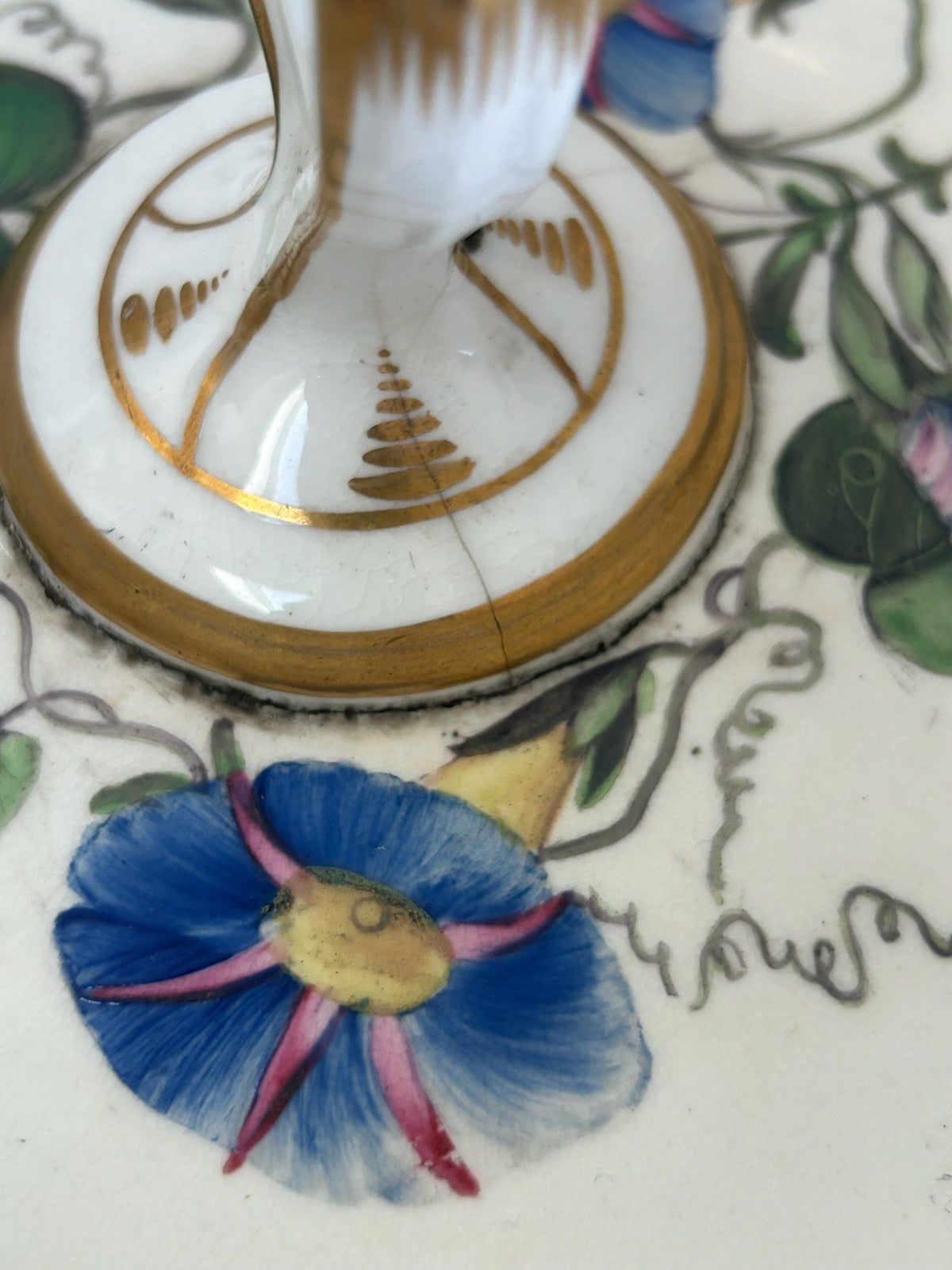 British Porcelain Ice Pail Cover / Lid Gilt & Floral Twin Handled5