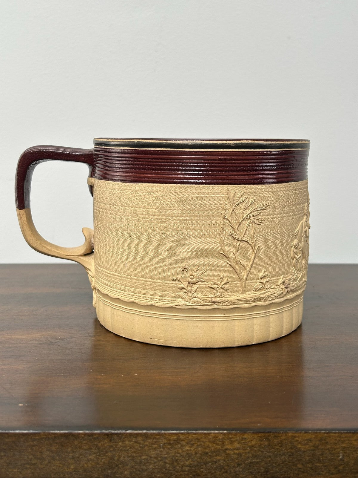 Antique Turner Stoneware Mug Sprigged Sporting Relief Georgian Impressed2