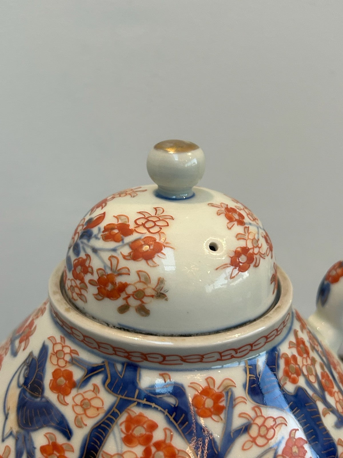 Antique Chinese Export Imari Porcelain Teapot Cover Red Blue Painted 17cm10
