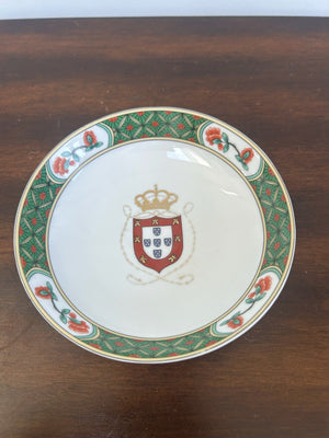 Portuguese Royal Arms Armorial Porcelain Plate Green Border Modern