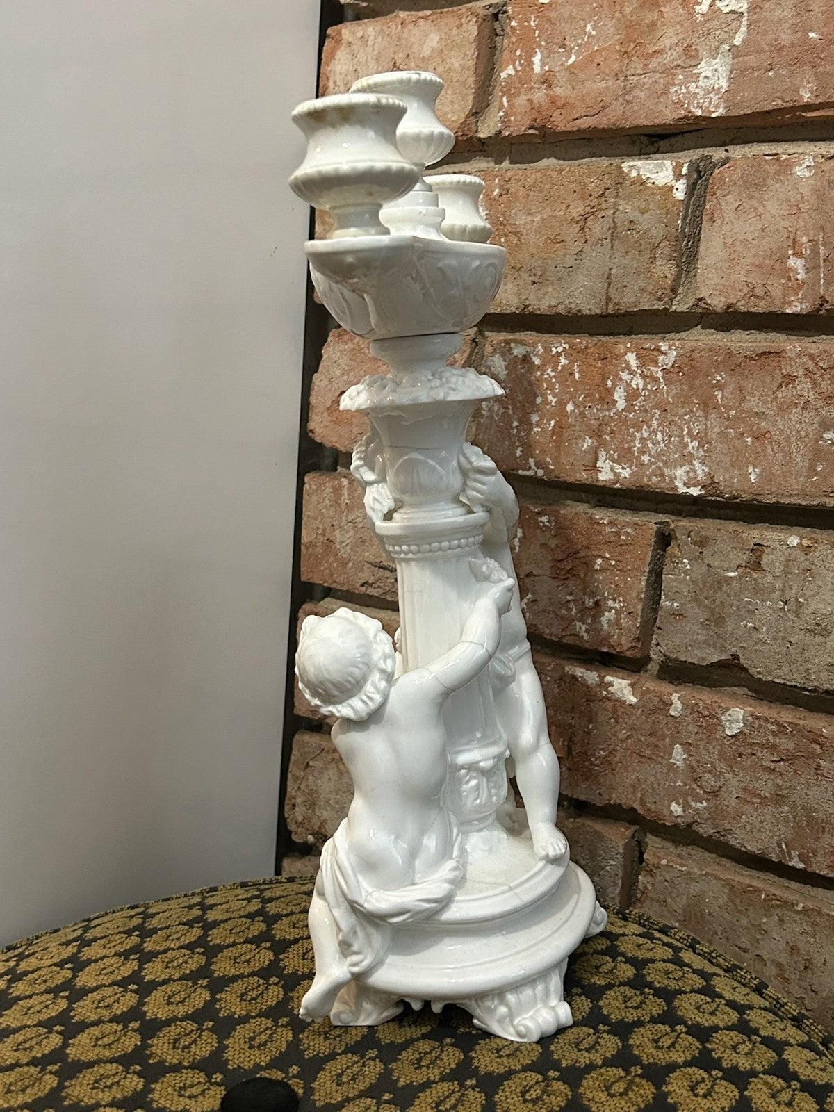 Antique Minton Parian Porcelain Three Branch Candelabrum Putti Cherubs Impressed5