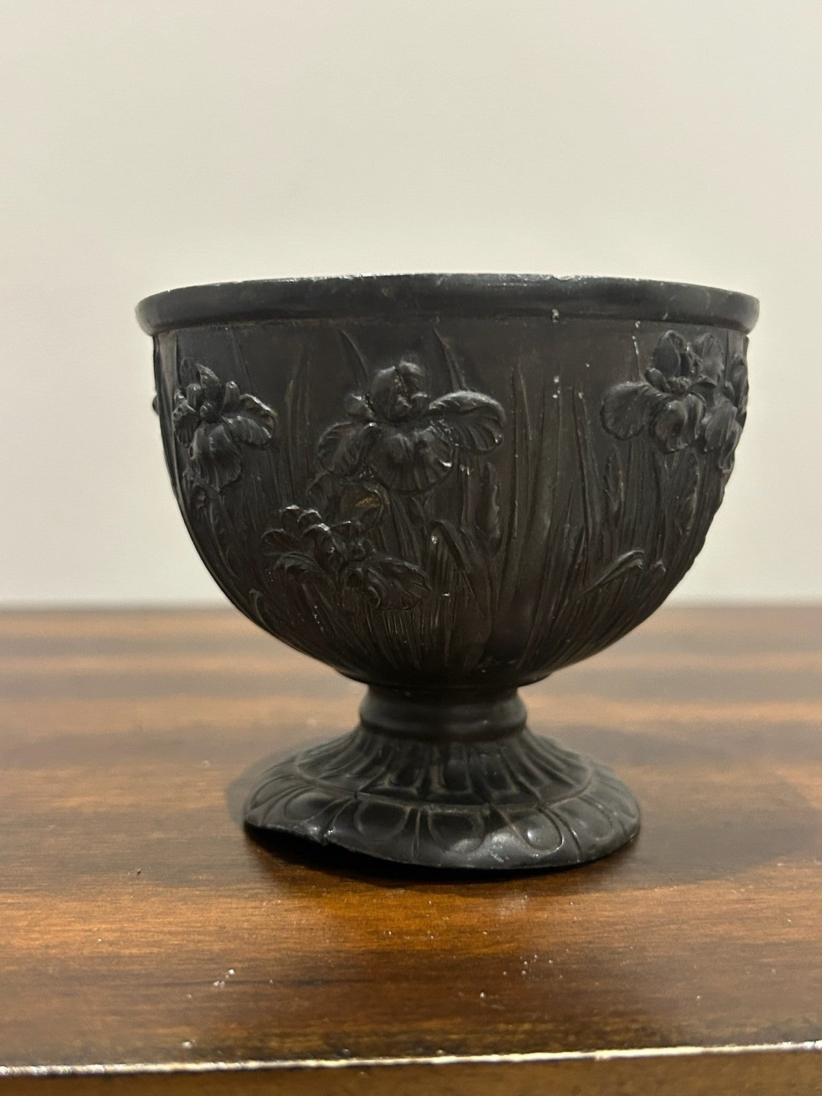 Two Art Nouveau Style Pewter Footed Bowls Iris Relief A/F1