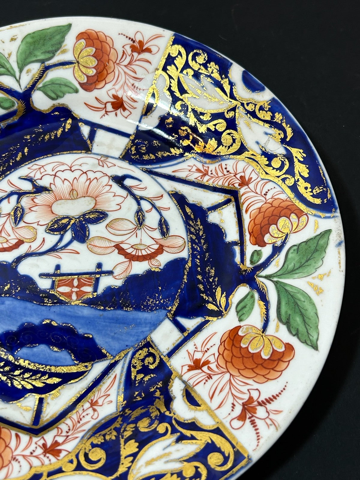 Antique Derby Porcelain Imari Plate Pagoda Landscape Red Mark 22cm2
