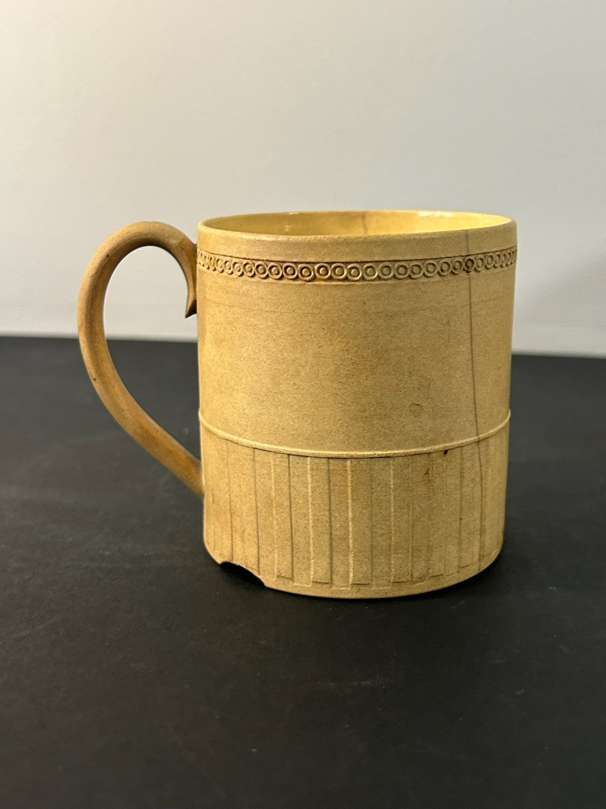 Antique English Caneware Cup c1800 1820 Engine Turned Basketweave 8cm A/F0